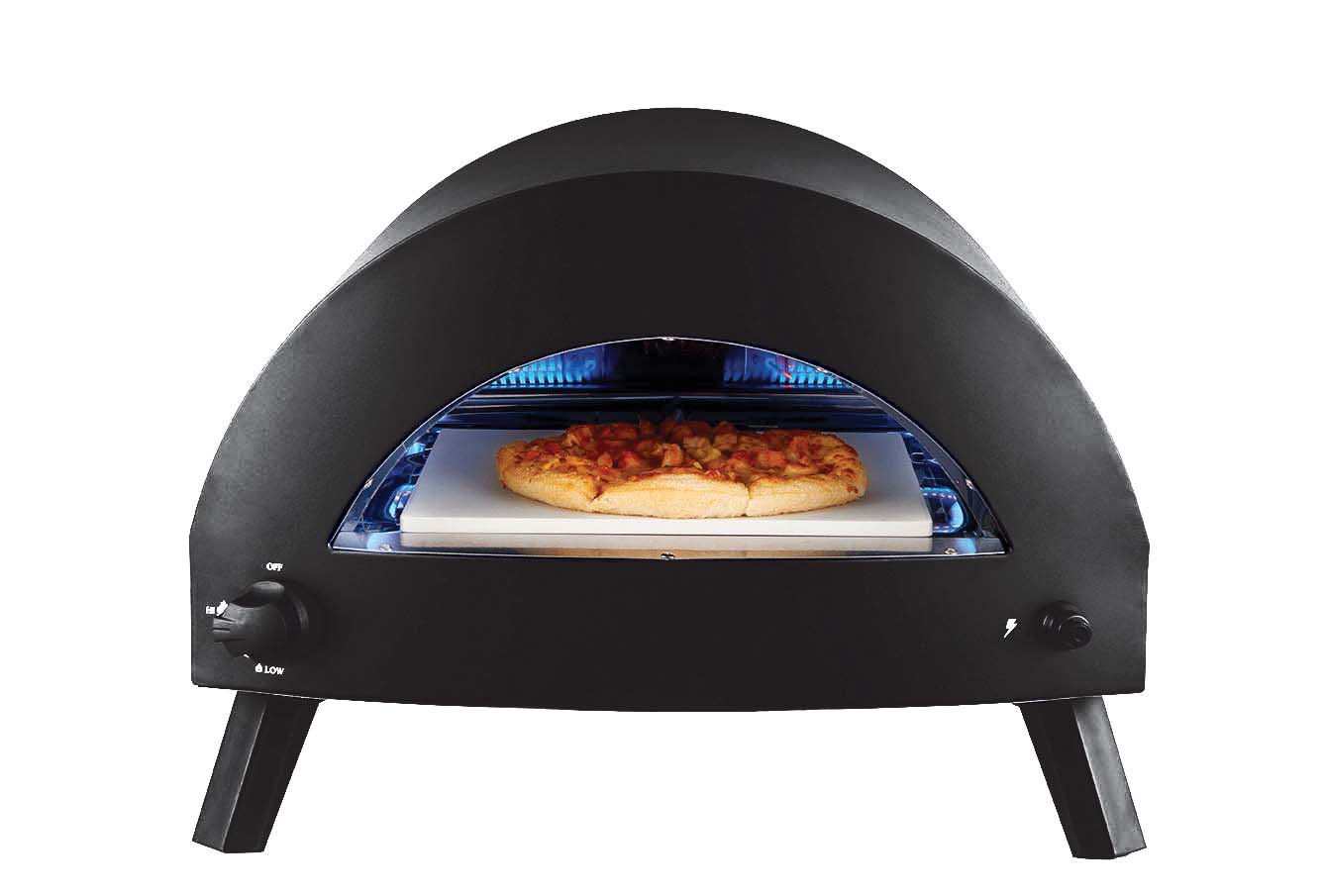 Omica Pizza Oven with pizza cooking